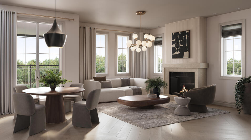 Modern living room at Riverview South Oakville by Caivan