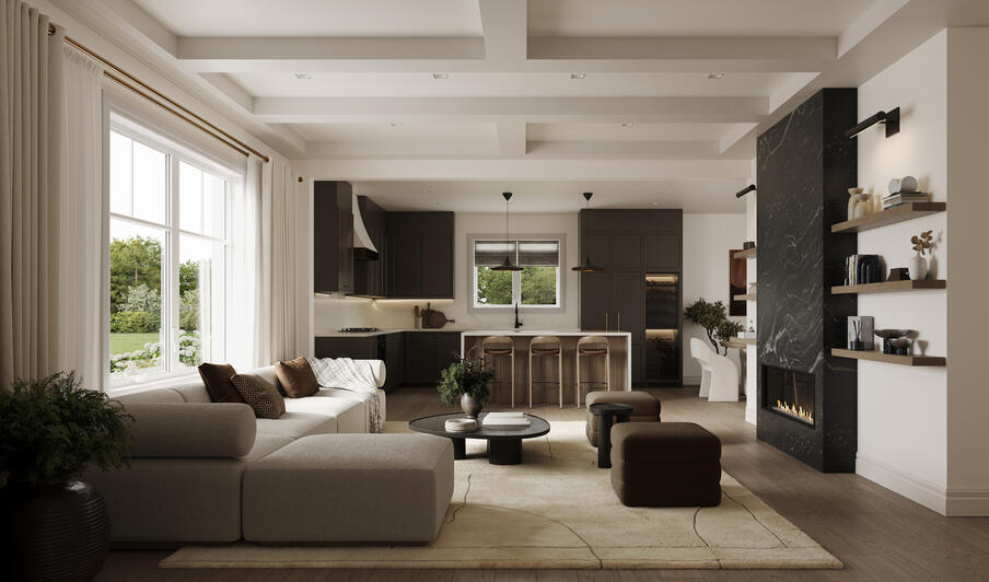 Living room at Riverview South Oakville by Caivan