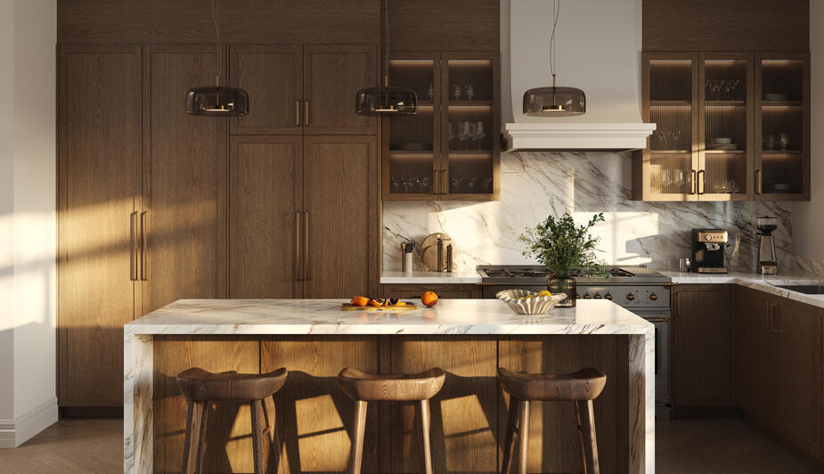 Modern kitchen at Riverview South Oakville by Caivan