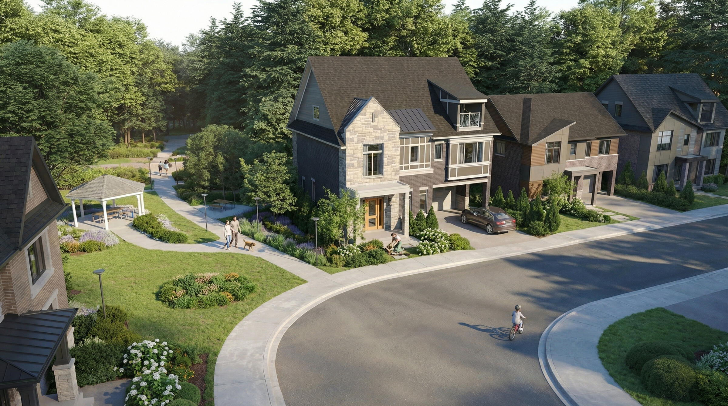 Streetscape rendering of Riverview South Oakville community in South Oakville